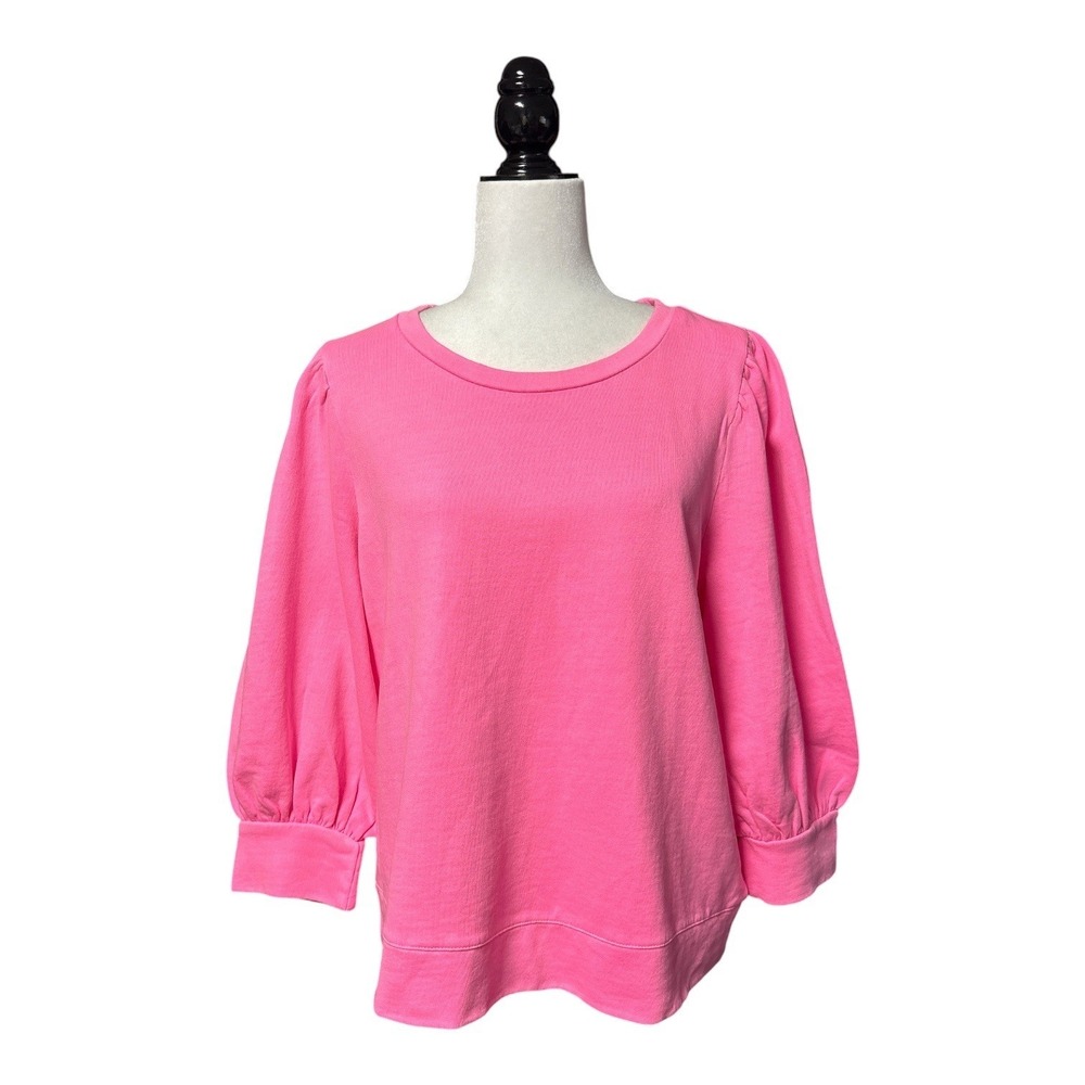 Lilly Pulitzer Corden Sweatshirt Pink Shandy Puff Sleeve Cotton Top Large NWT